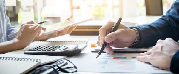 business man financial inspector and secretary making report, ca